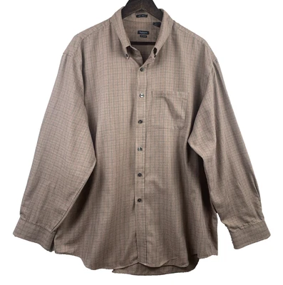 VAN HEUSEN Studio Button Shirt Mens Size Extra Large 17 17.5 Brown Plaid No Iron - Image 1 of 4