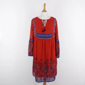 Monsoon Size 18 (Fits 16) Red Blue Paisley Floral Boho Gypsy Tassel Tunic Dress - Picture 1 of 13