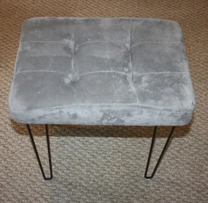 Gray Microfiber Vanity Stool Black Metal Hairpin Legs 16X12X16 - Picture 1 of 6