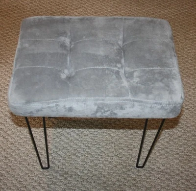 Gray Microfiber Vanity Stool Black Metal Hairpin Legs 16X12X16 - Image 1 of 4