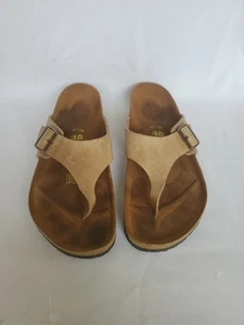 Mens Birkenstock Leather Como Sandles Thongs Tan Regular - 43 280 M 10 Size - Picture 1 of 7