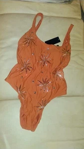 Gianni Bini 1-Piece Mango Rhinestone Orange Swimsuit SZ XL NWT - Picture 1 of 9