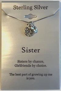 Collar de plata esterlina Sisters By Chance Girfriends By Choice sin usar, en caja - Imagen 1 de 7