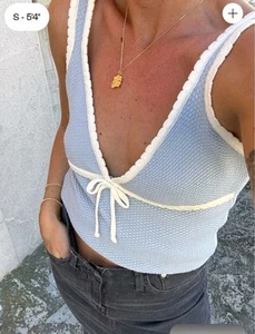 Djerf Avenue Amorini Tank Top Baby Blue XS X Small Sold Out Knit  - Picture 1 of 5