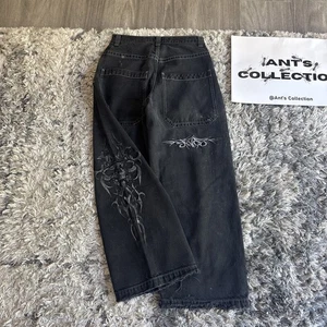 Vintage 90’s Jnco Side Skull Tribal Black Denim Jeans Y2K GRAIL Men’s Size 30x29 - Bild 1 von 19