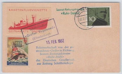 Bund Raketenpost-Beleg CUXHAVEN 1962 "Schiffsfriedhof Großer Vogelsand" [782] - Bild 1 von 2