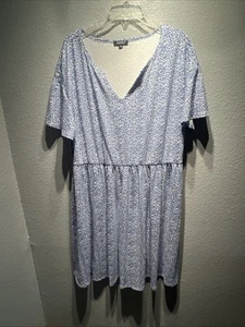 Folunsi Size 3X Blue white Floral Dress V-Neck Short Sleeves - Picture 1 of 8