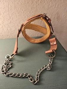 Vintage genähtes Leder Hals Trainingsgeschirr, Kunstfellfutter - top - Bild 1 von 8
