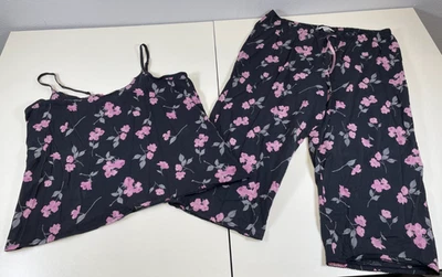 Cacique Womens Black Pink Floral Print Pajama Set Sz 18/20 - Image 1 of 4