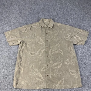 Camicia Tommy Bahama uomo grande kaki seta jacquard floreale campeggio hawaiano con bottoni - Foto 1 di 10
