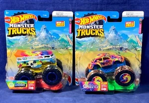 VW VOLKSWAGEN BEETLE & DRAG BUS - 2 Hot Wheels MONSTER TRUCKS Psycho-Delic FYJ44 - Picture 1 of 11