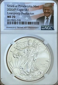 2020 (P) American Silver Eagle NGC MS-70 Emergency Production D J TRUmp( RARE) - Picture 1 of 2