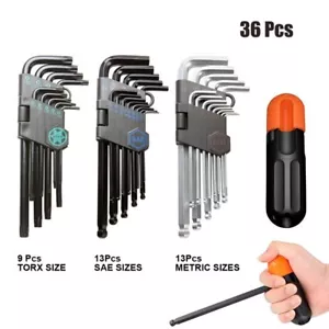 Long Arm Ball End Hex Key Allen Wrench Set Inch&Metric Torx Star 36 PCS - Picture 1 of 10