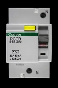 CRABTREE 80 AMP 30mA DOUBLE POLE RCCB TYPE AC STARBREAKER SPLIT LOAD 380/S030 - Picture 1 of 6