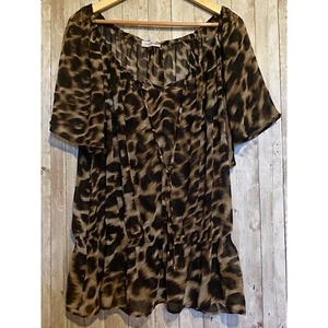 Women's Calvin Klein Leopard Animal Print Sheer Blouse Shirt Size XL - Picture 1 of 9