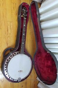 ANTIQUE SS STEWART BANJO MOTHER OF PEARL DETAIL WITH CASE 