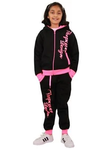 Kids Tracksuit Boys Girls The Power Design Neon Pink Top Jogger Bottom Suit Set - Picture 1 of 9