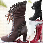 Women Gothic Steampunk Leaf Boots Cosplay Curl Heel Knee High Booties Shoes Size
