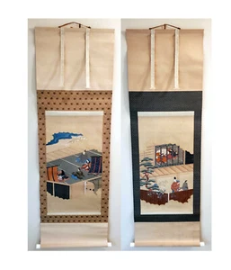 Two Antique Japanese Hanging Scroll Paintings - Picture 1 of 12