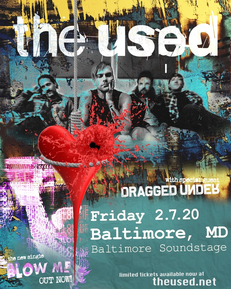 THE USED / DRAGGED UNDER 2020 BALTIMORE, MD CONCERT TOUR POSTER - Emo Music - Image 1 of 1