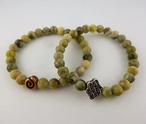 Men's Stretch Connemara Marble bracelet, Silver Celtic Knot or Copper Spiral