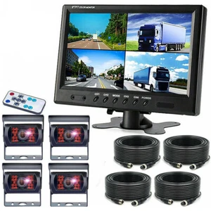 9" QUAD SPLIT MONITOR HEAVY DUTY REAR VIEW BACK UP CAMERA SYSTEM FOR BUS TRUCK - Picture 1 of 12