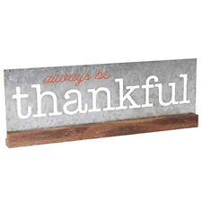 Always be Thankful Metal Wood Sign 12 x 4 Silver plaque Thanksgiving Fall Autumn