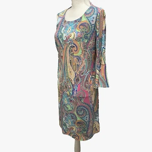 Tommy Hilfiger Bell Sleeve Dress Womens Sz 12 Pastel Paisley Tropical Resort - Picture 1 of 10