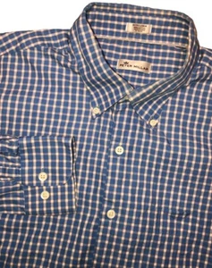 Peter Millar Men’s  L Button Down Long Sleeve Shirt Blue Check - Picture 1 of 10