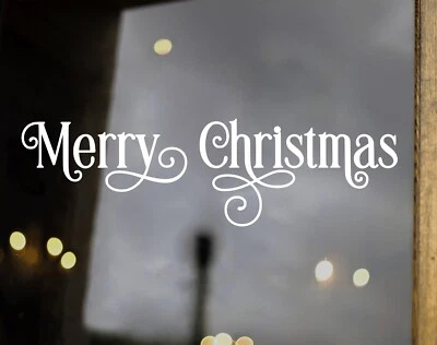 MINGLEWOOD TRADING Merry Christmas Vinyl Decal V4 | Happy Holidays Curly | Die Cut Sticker