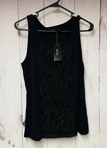 Design History Womens Medium Ruffled Front Black Top Tank Shirt Sleeveless - Picture 1 of 3