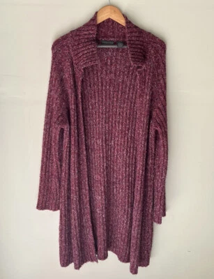 Relativity Burgundy Cardigan Long Open Front Women Size L Wool Blend Foto 1 de 4