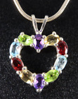 STERLING SILVER Omega Chain Necklace GEMSTONE HEART PENDANT Multi-Color TOPAZ