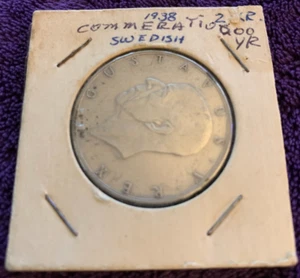 1938 Sweden 2 Kronor Silver - Settlement Of New Sweden - FREE US SHIPPING - Picture 1 of 3