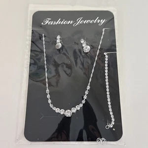 Collana donna orecchini bracciale set strass bigiotteria moda matrimonio ballo - Foto 1 di 3