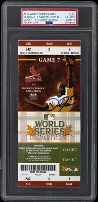 David Freese Signed 2011 World Series Game 7 Ticket PSA 6 DNA GEM MINT 10 Auto - Image 1 of 2