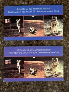 Two 1989 Republic of Marshall Islands 1st Men on the Moon Commemorative $5 coin - Picture 1 of 9