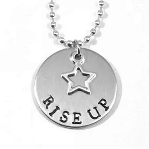Hamilton Quote Rise Up Hand Stamped 1 Inch Aluminum Necklace - Picture 1 of 3