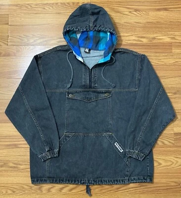 Chaqueta Pullover Vintage No Fear Anorak Denim XL Capucha Franela Forrada Exterior EE. UU. Foto 1 de 4