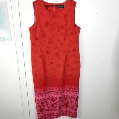 Sag Harbor Dress Womens 18 Floral Retro Midi 90s Vintage High Neck Red Pink - Image 1 of 4