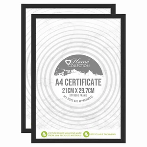 A4 Certificate, Pack of 2, Black Portrait Photo Picture Frame Wall Mount Home - Picture 1 of 9