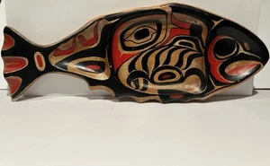 Pacific Northwest Handmade Native Platter Wall Hanging Wood Fish Salmon Board - Picture 1 of 12