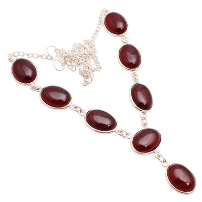Collana Gioielli Fatti a Mano Pietra Preziosa Onice Rossa Placcata Argento... - Immagine 1 di 3
