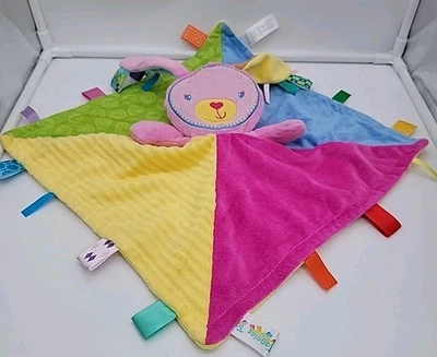 Taggies Pink Puppy Dog Baby Blanket Plush Satin Tags Lovey Security Development  - Image 1 of 4