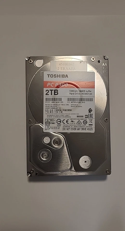 Toshiba HDWD120 P300 2TB SATA 3.5 7200 64MB Hard Disk Drive - Image 1 of 1