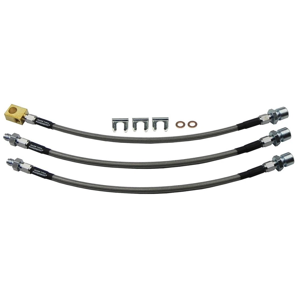 Stainless Braided Brake Hose Kit Drum Brakes 1949-54 Jeep Willys CJ3A 3pc - Image 1 of 4