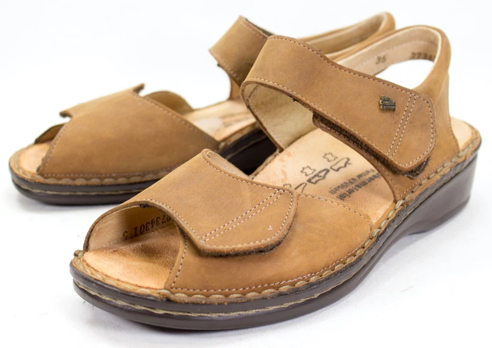 Sandalias Finn Comfort para mujer talla EU 36 US 6 marrón gamuza con tiras cómodas punta abierta Foto 1 de 4