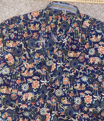 Camisa con botones Alan River para hombre grande Trippy floral azul elefante cachemira Foto 1 de 4