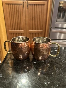 Godinger hammered copper plated stainless steel mug Set Of 2 - Picture 1 of 8