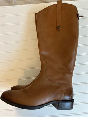 Sam Edelman Penny Riding Boot Tall Dark Brown Leather Stack Heel Zip Up Knee 8.5 - Image 1 of 4